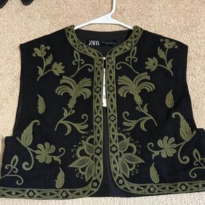 Zara Black Vest with Green Embroidery